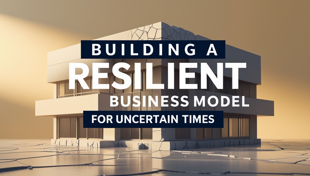 Image depicting a strong, modern building with cracks in the ground around it, symbolizing a resilient business model in uncertain times.